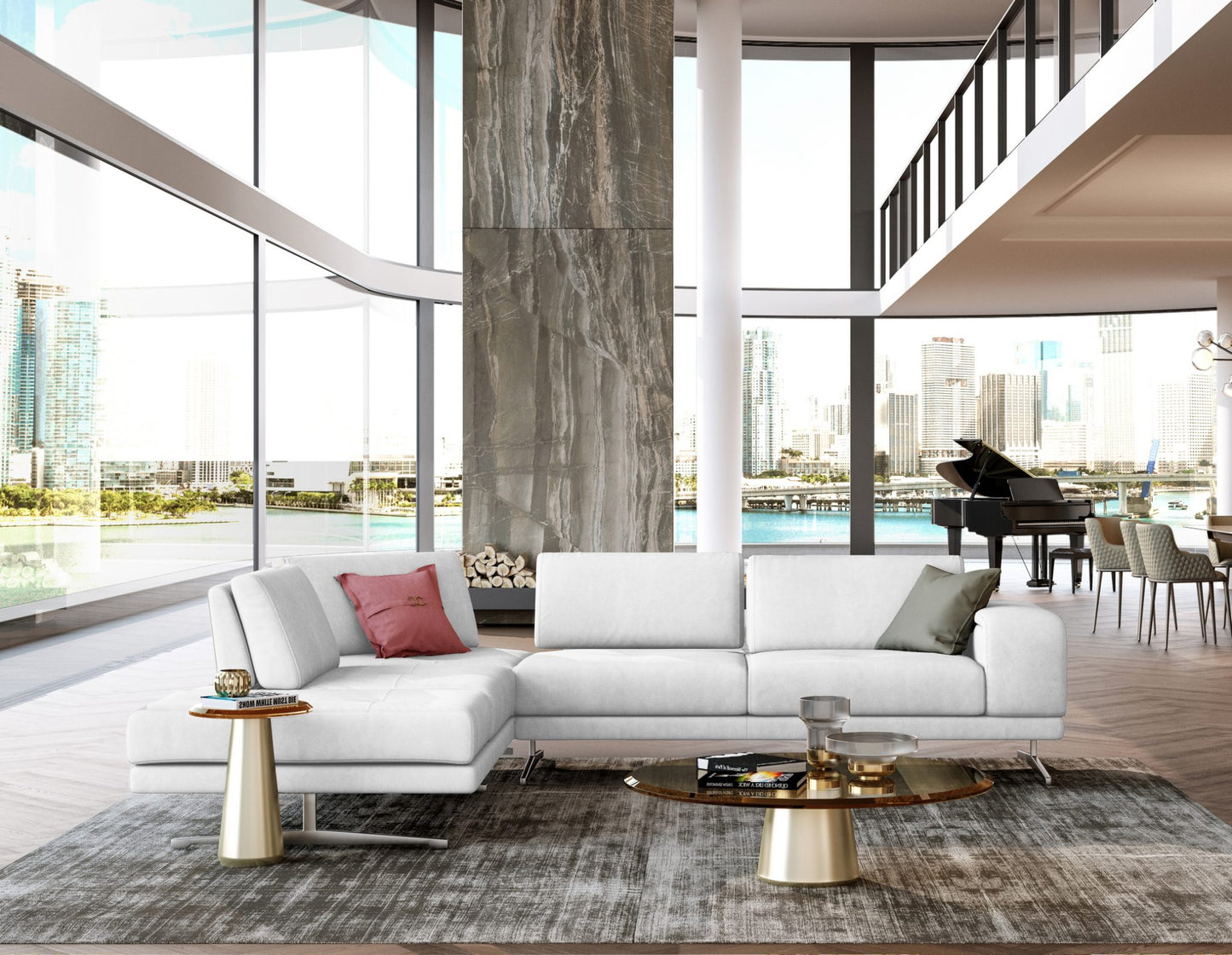 Lamod Italia Mood - Italian White Leather Left Facing Sectional Sofa