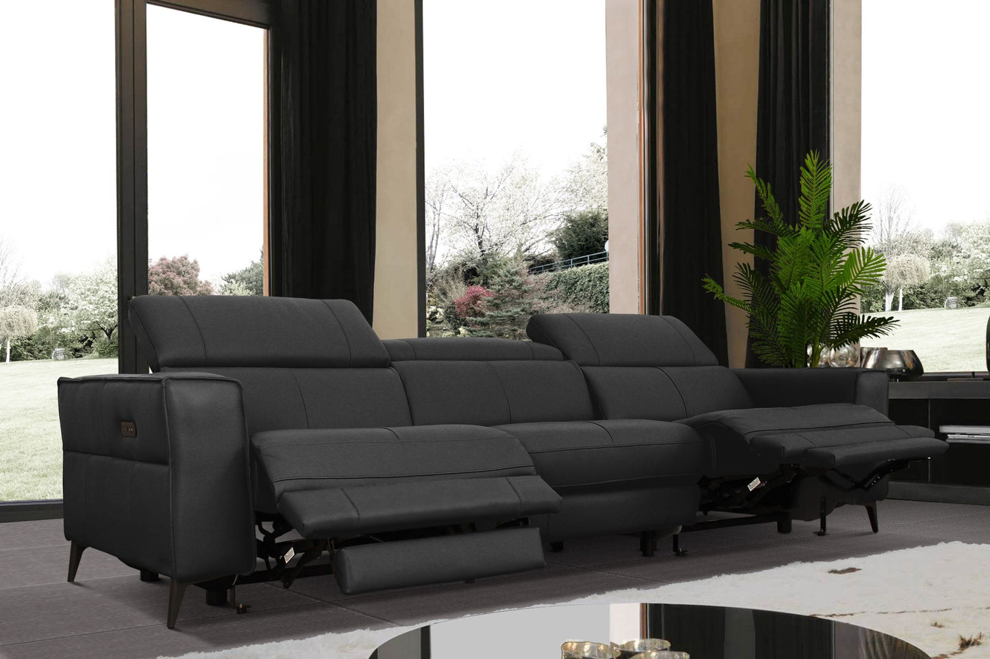 Divani Casa Nella - Modern Black Leather Sofa w/ Electric Recliners