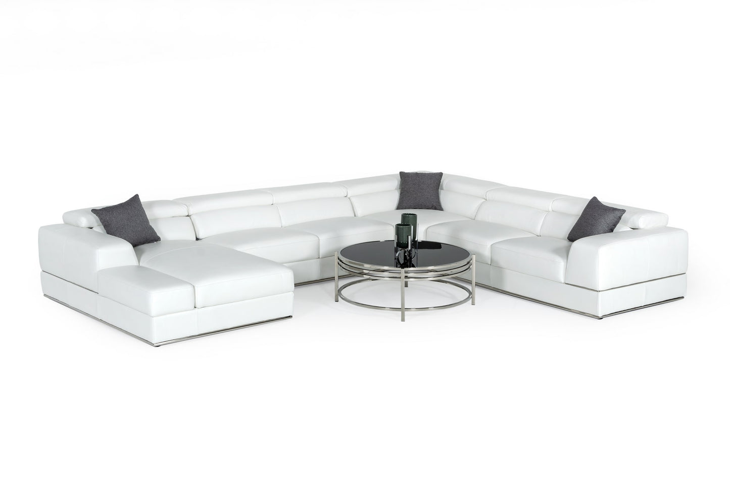Divani Casa Pella - Modern White Italian Leather U Shaped Sectional Sofa