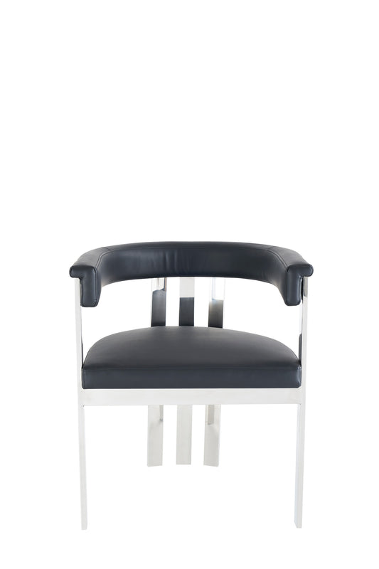 Modrest Pontiac - Modern Black Vegan Leather and Stainless Steel Dining Chair