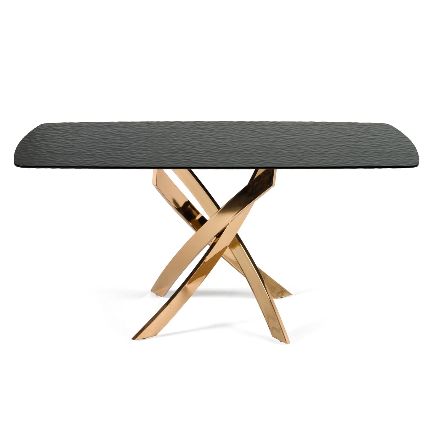 Modrest Pyrite - Modern Brown Glass + Rosegold Rectangular Dining Table