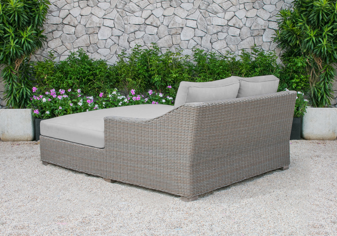 Oversized Outdoor Beige Wicker Daybed