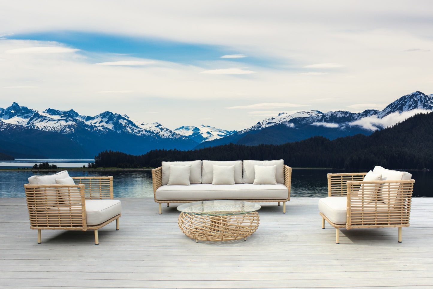Bombay Beige and Wicker Outdoor Sofa Set