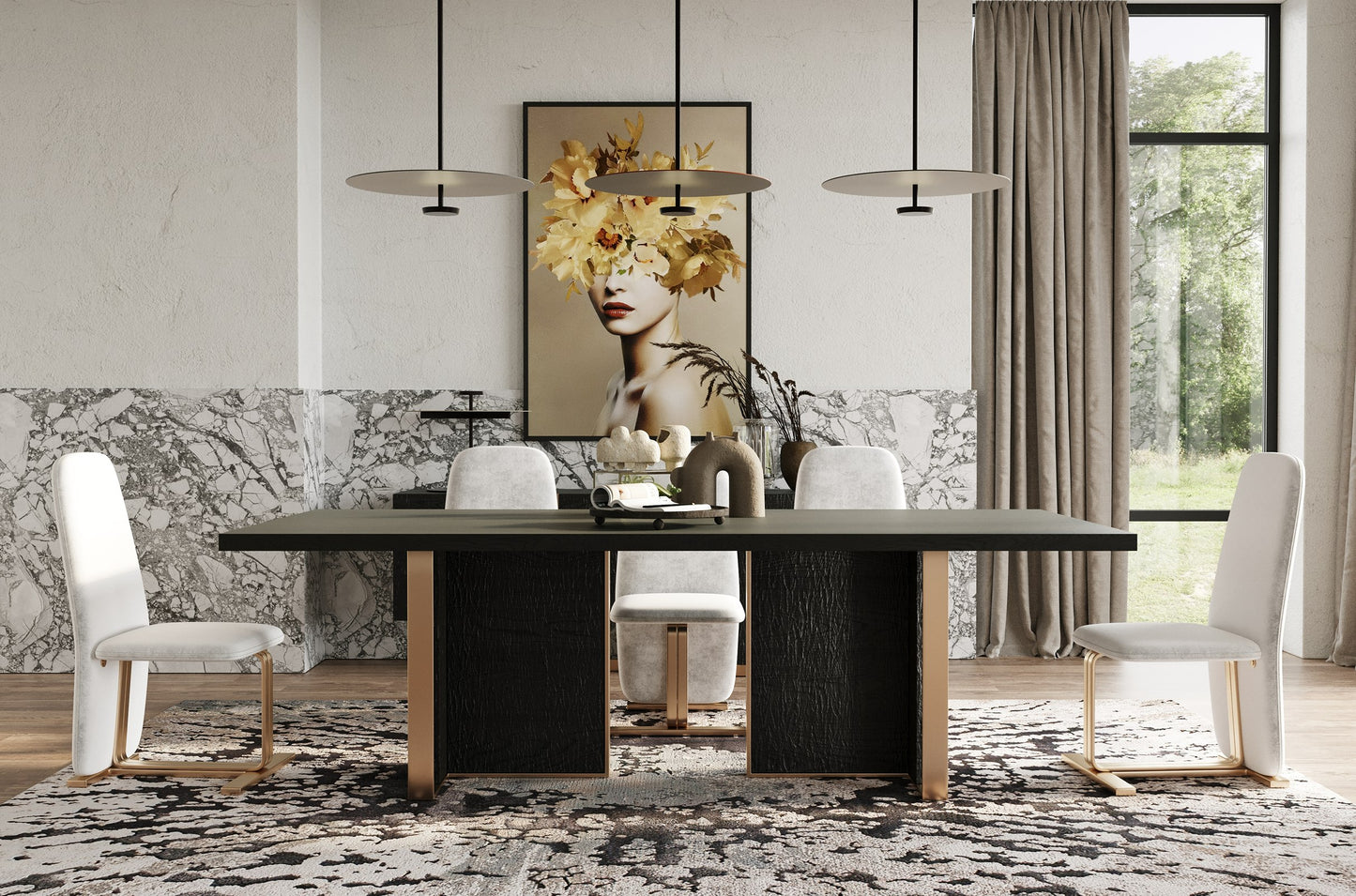 Modrest Tasha - Modern Black Ash + Brushed Gold Rectangular Dining Table