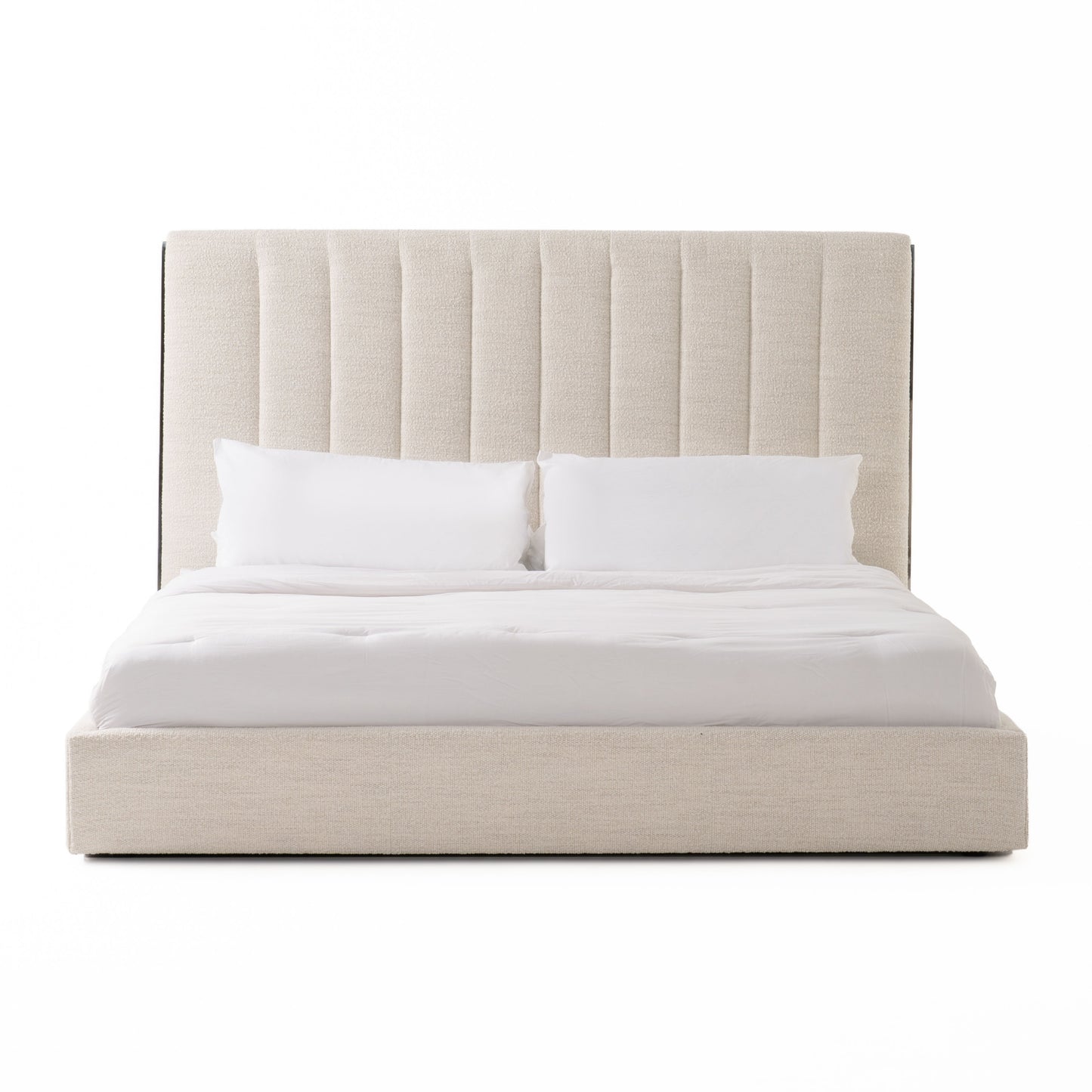 Valencia Channel Tufted Queen Contemporary White Fabric Bed