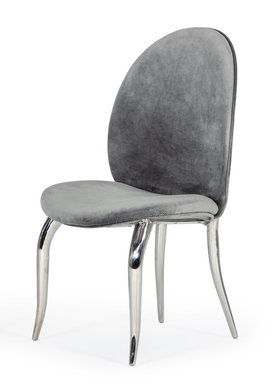 Modrest Vince - Glam Grey Velvet Dining Chair Set of 2