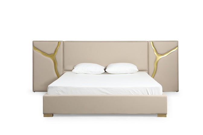 Modrest Aspen - Glam Beige Bonded Leather & Gold Bed