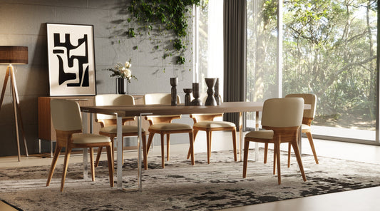 Modrest Heloise - Modern Walnut & Stainless Steel Dining Table