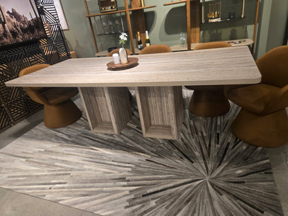 96" Travertine stone finish Rectangular Dining Table w double pedestal base