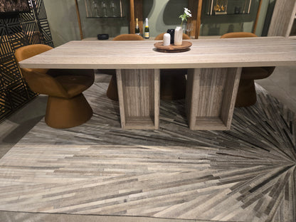 96" Travertine stone finish Rectangular Dining Table w double pedestal base