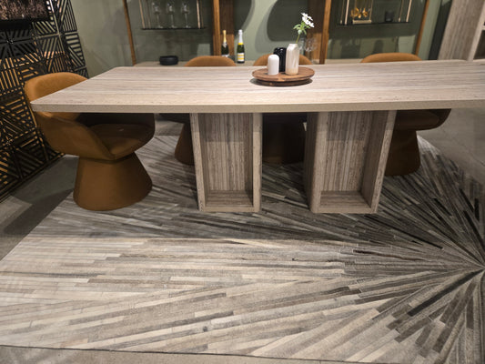 96" Travertine stone finish Rectangular Dining Table w double pedestal base