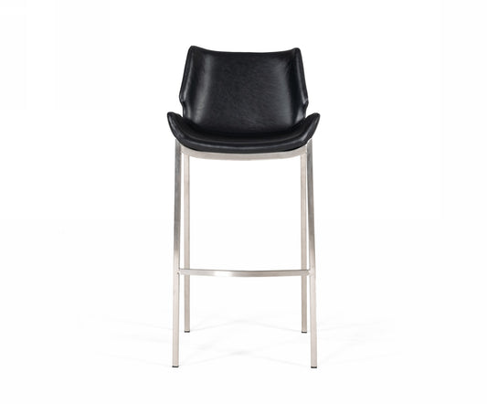 Modrest Dave - Modern Black Eco-Leather Bar Stool (Set of 2)