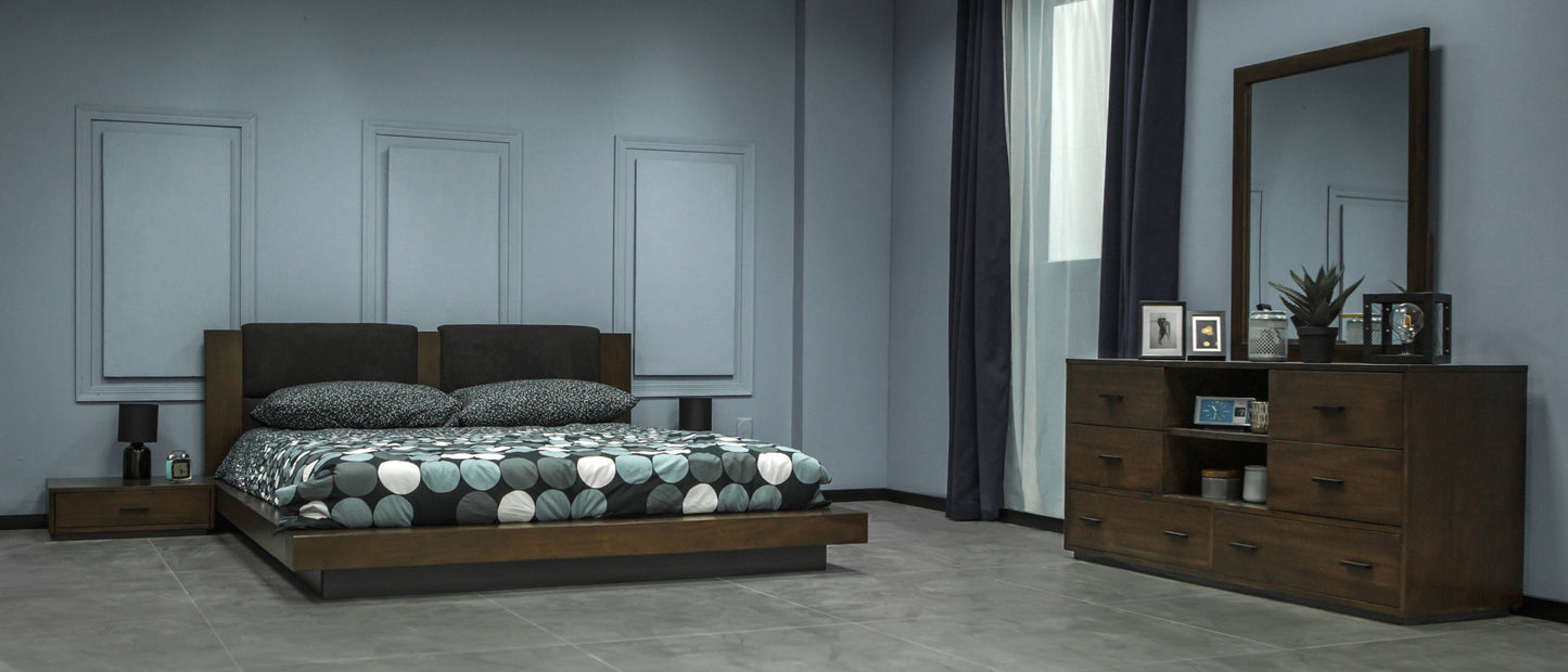 Nova Domus Fantasia - Contemporary Dark Walnut and Dark Grey Bed