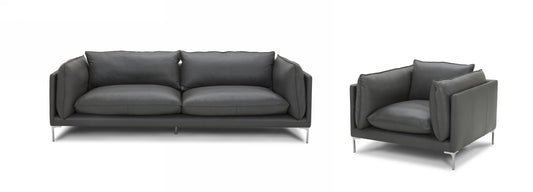 Divani Casa Harvest - Modern Grey Full Leather Sofa Set