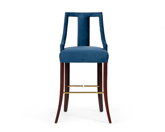 Modrest Kimball - Glam Blue Velvet Bar Stool