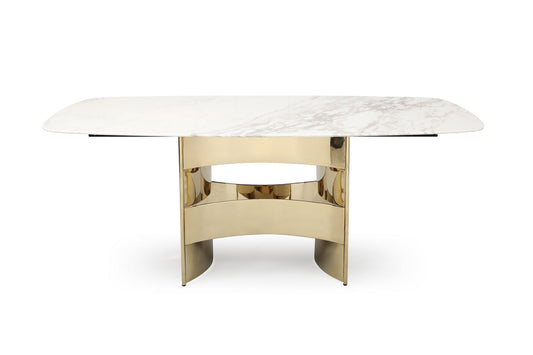 Modrest Marmot - White Marble and Champagne Gold Dining Table