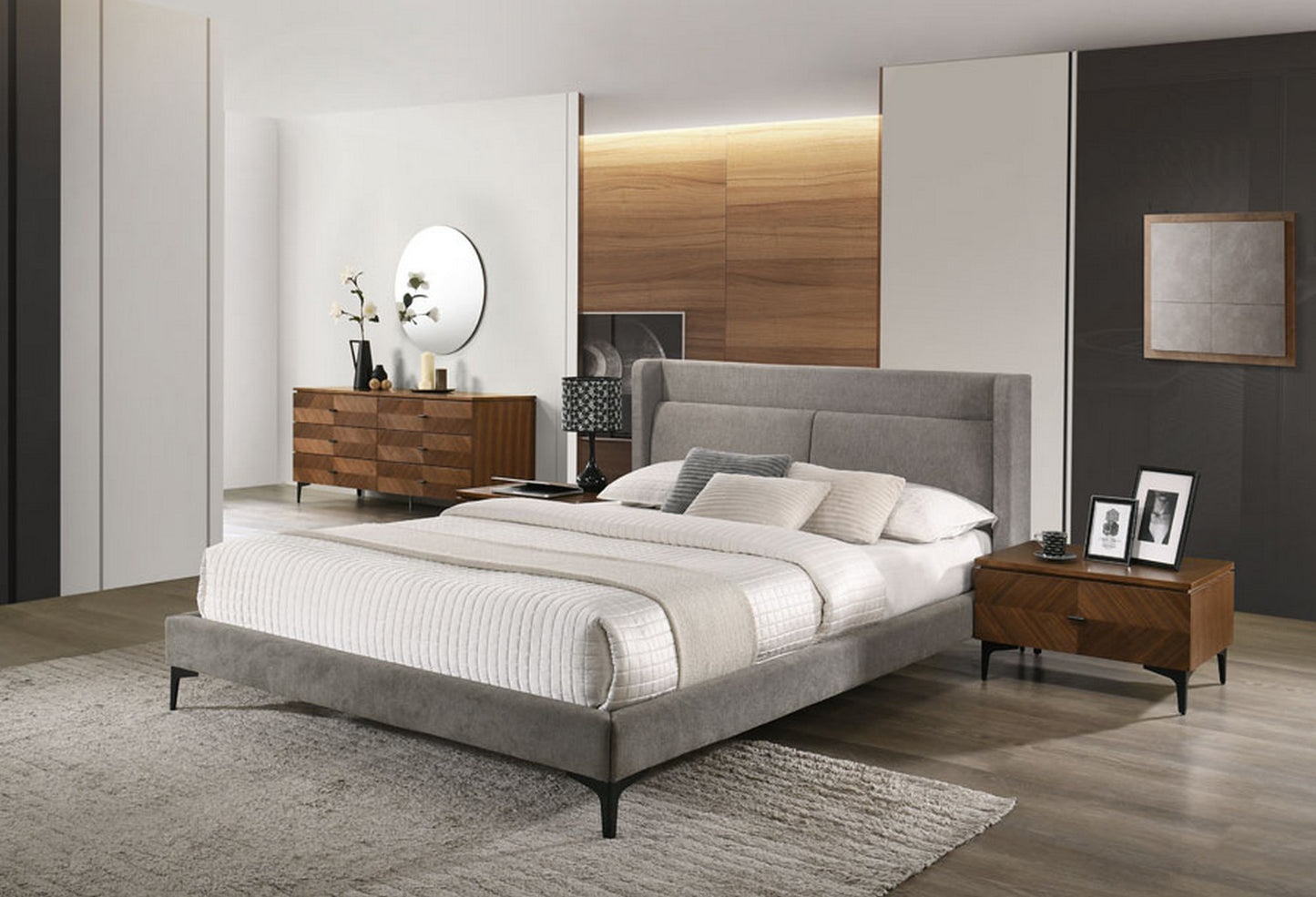 Modrest Paula - Queen Mid-Century Grey Upholstered Bed