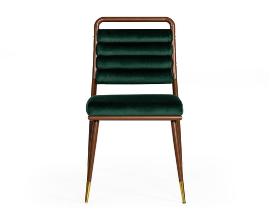 Modrest Biscay - Modern Dark Green & Walnut Steel Dining Chair