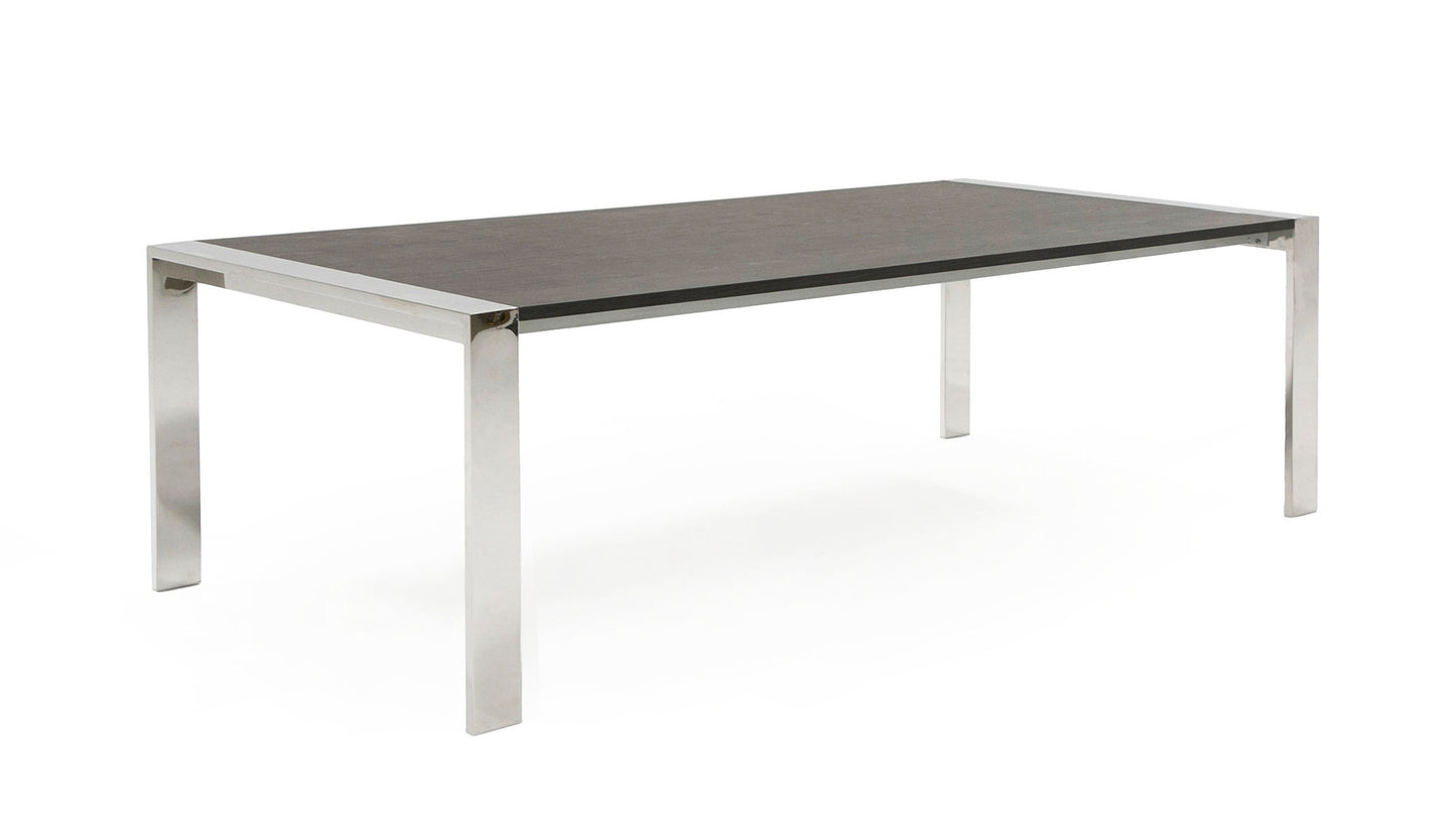 Modrest Fauna - Modern Elm Grey & Stainless Steel Chrome Dining Table