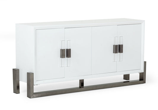 Modrest Lenny - Modern White High Gloss & Stainless Steel Gun Metal Buffet