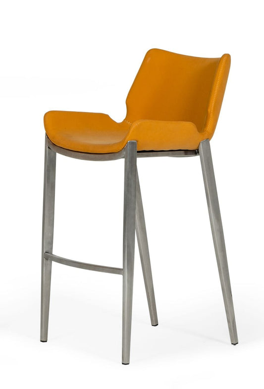 Modrest Dave - Modern Orange Leatherette Bar Stool (Set of 2)