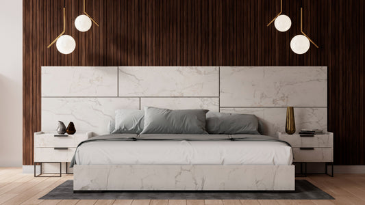Nova Domus Marbella - Italian Modern White Faux Marble Bed Set