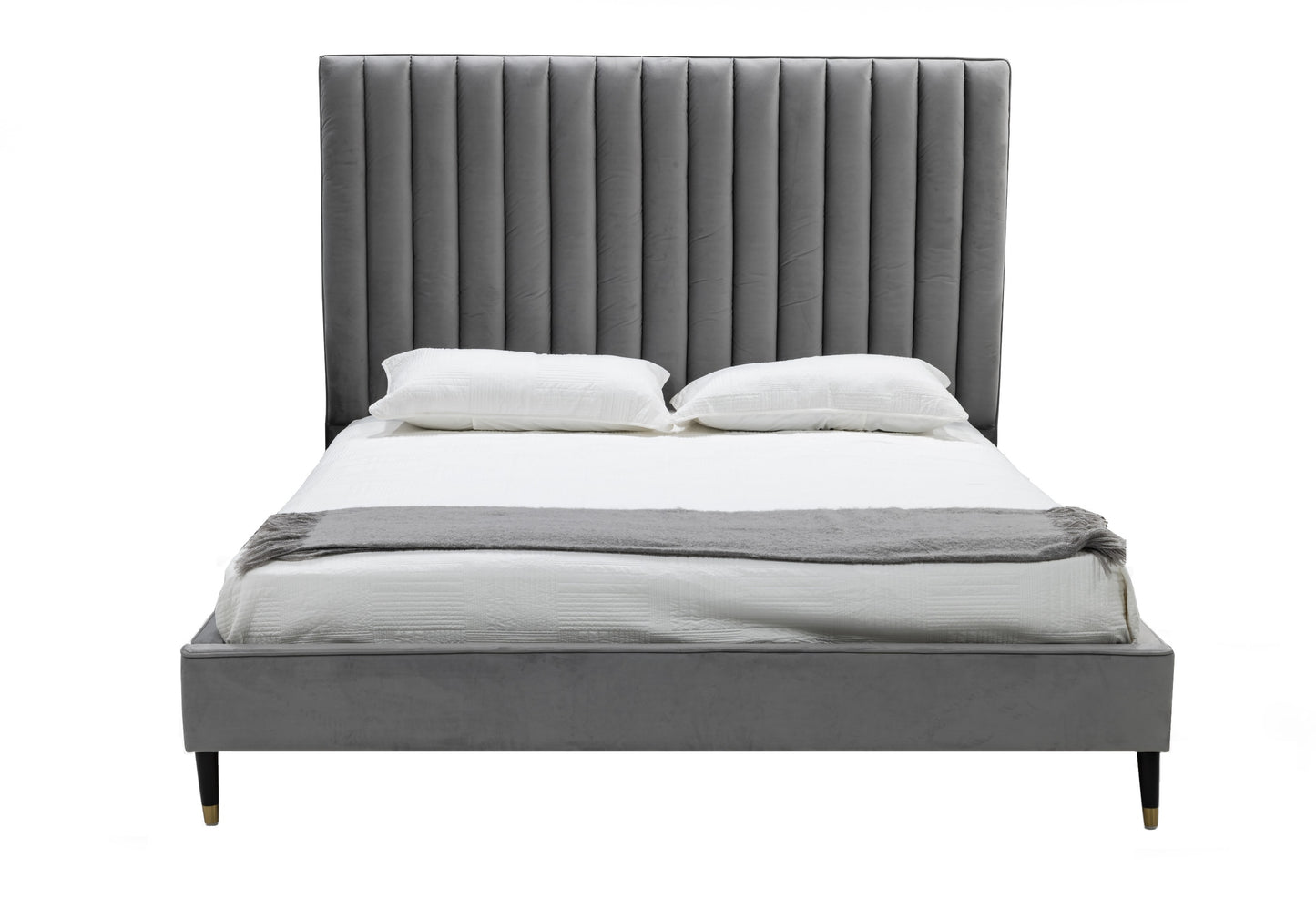 Modrest Hemlock - Modern Grey Velvet Bed