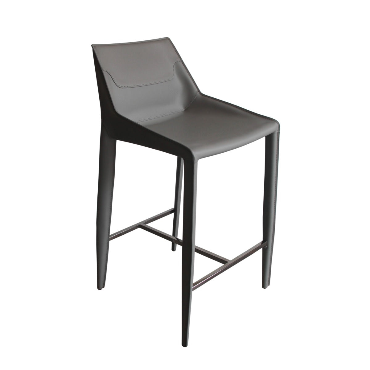 Modern Light Grey Saddle Leather Counter Stool