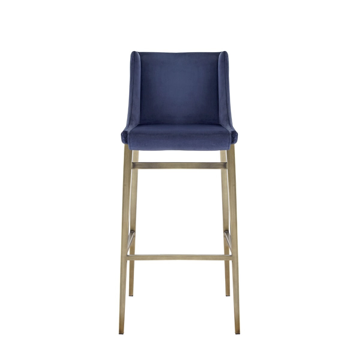 Modrest Mimi - Contemporary Blue Velvet + Brass Counter Stool Set of 2