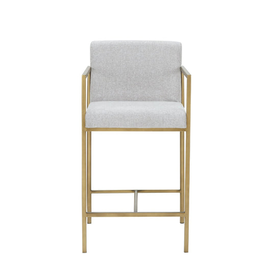 Modrest Burnham- Contemporary Light Grey Fabric + Brass Counter Stool