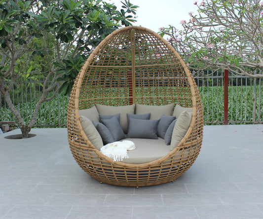 Oversized Cocoon Outdoor Beige Wicker Lounge Bed