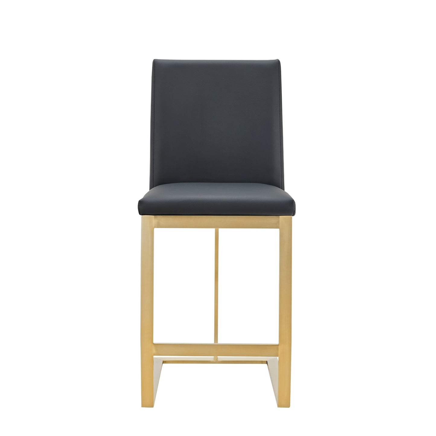 Modrest Frankie - Modern Dark Grey Vegan Lether + Antique Brass Counter Stool