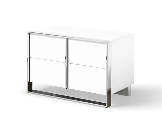 Modrest Cartier - Modern White + Stainless Steel Nightstand