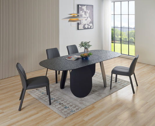 Modrest Maxine - Modern Hammered Grey Glass Rectangular Dining Table