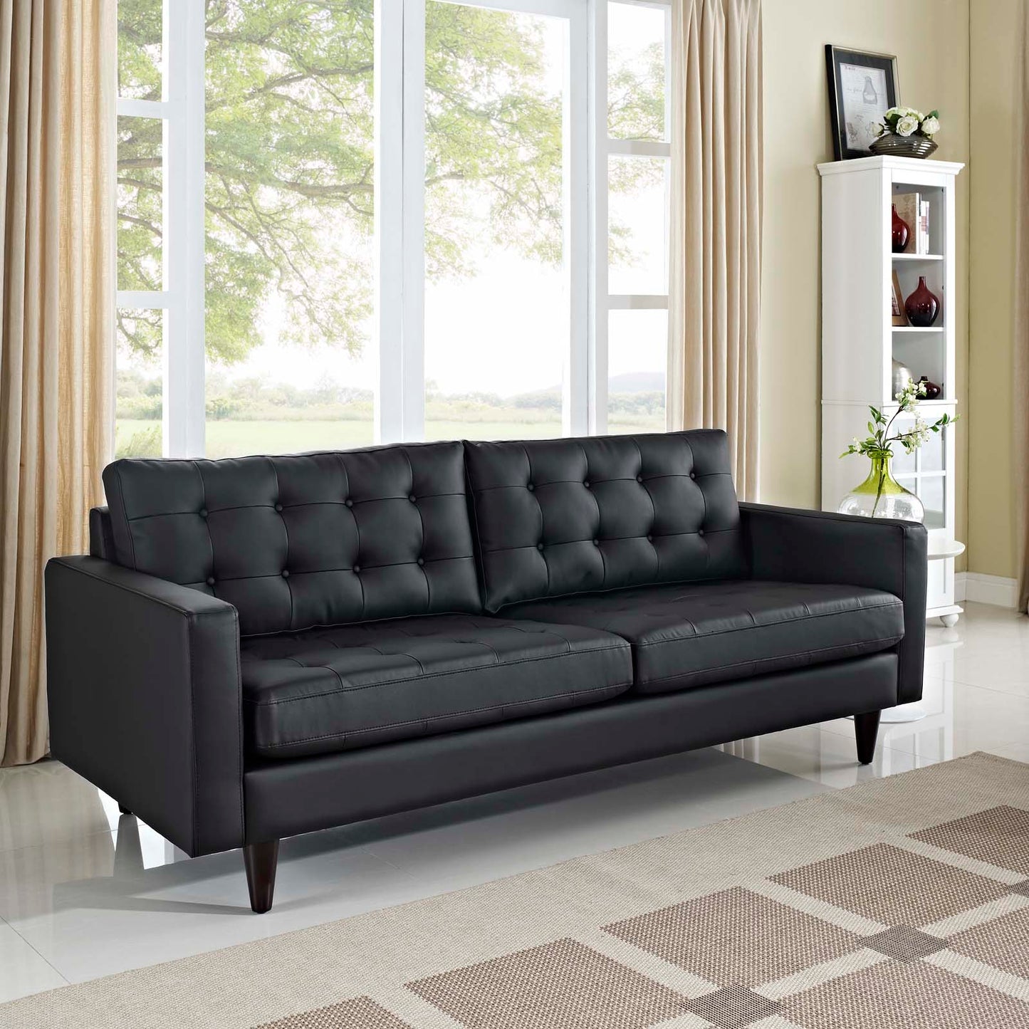 Empress Bonded Leather Sofa by Modway in Black