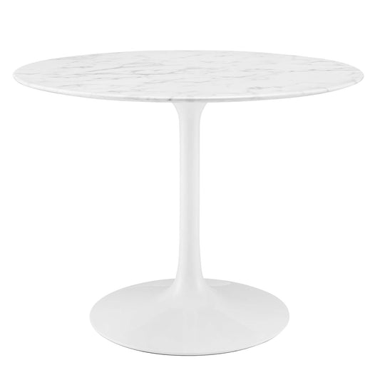 Lippa 40" Round Artificial Marble Dining Table by Modway in White