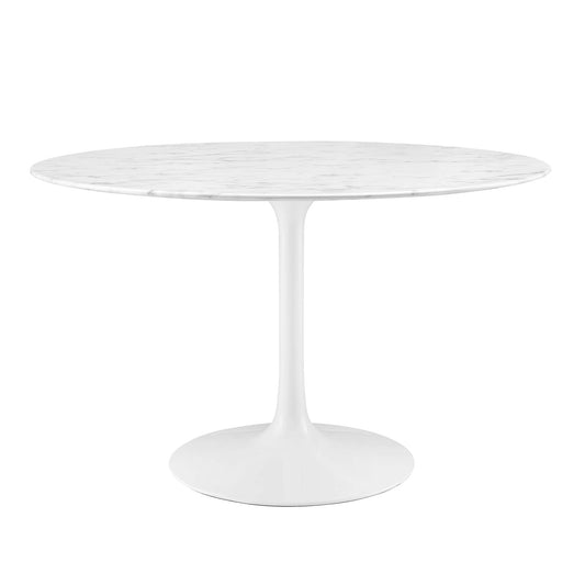 Lippa 48" Round Artificial Marble Dining Table by Modway in White