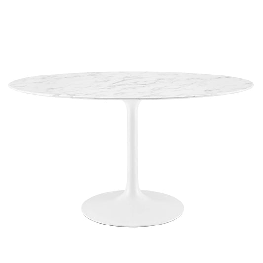 Lippa 54" Oval Artificial Marble Dining Table by Modway in White
