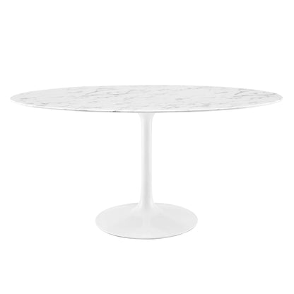 Lippa 60" Oval Artificial Marble Dining Table by Modway in White