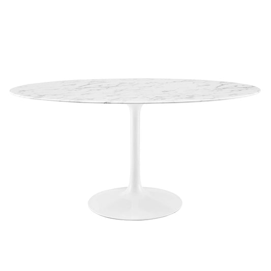 Lippa 60" Oval Artificial Marble Dining Table by Modway in White
