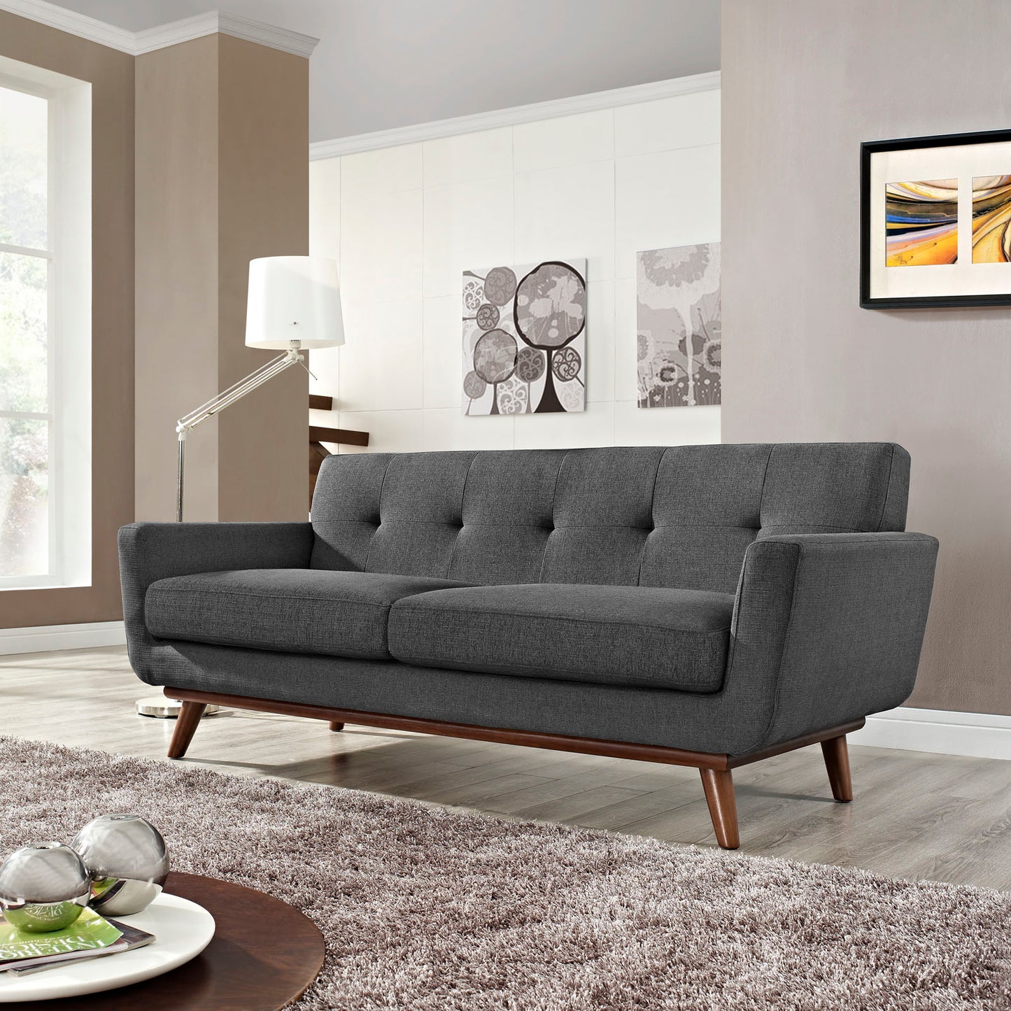 Engage Upholstered Fabric Loveseat by Modway in Gray
