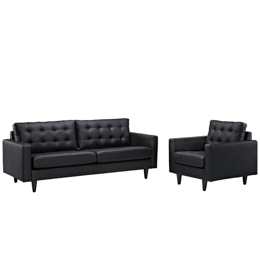 Empress Sofa and Armchair Set of 2 by Modway in Black