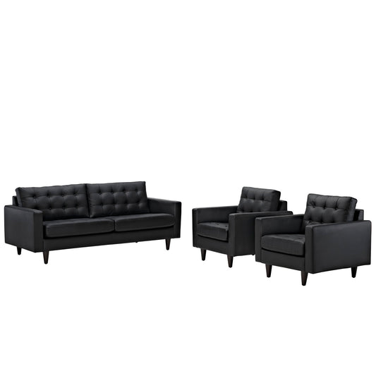 Empress Sofa and Armchairs Set of 3 by Modway in Black