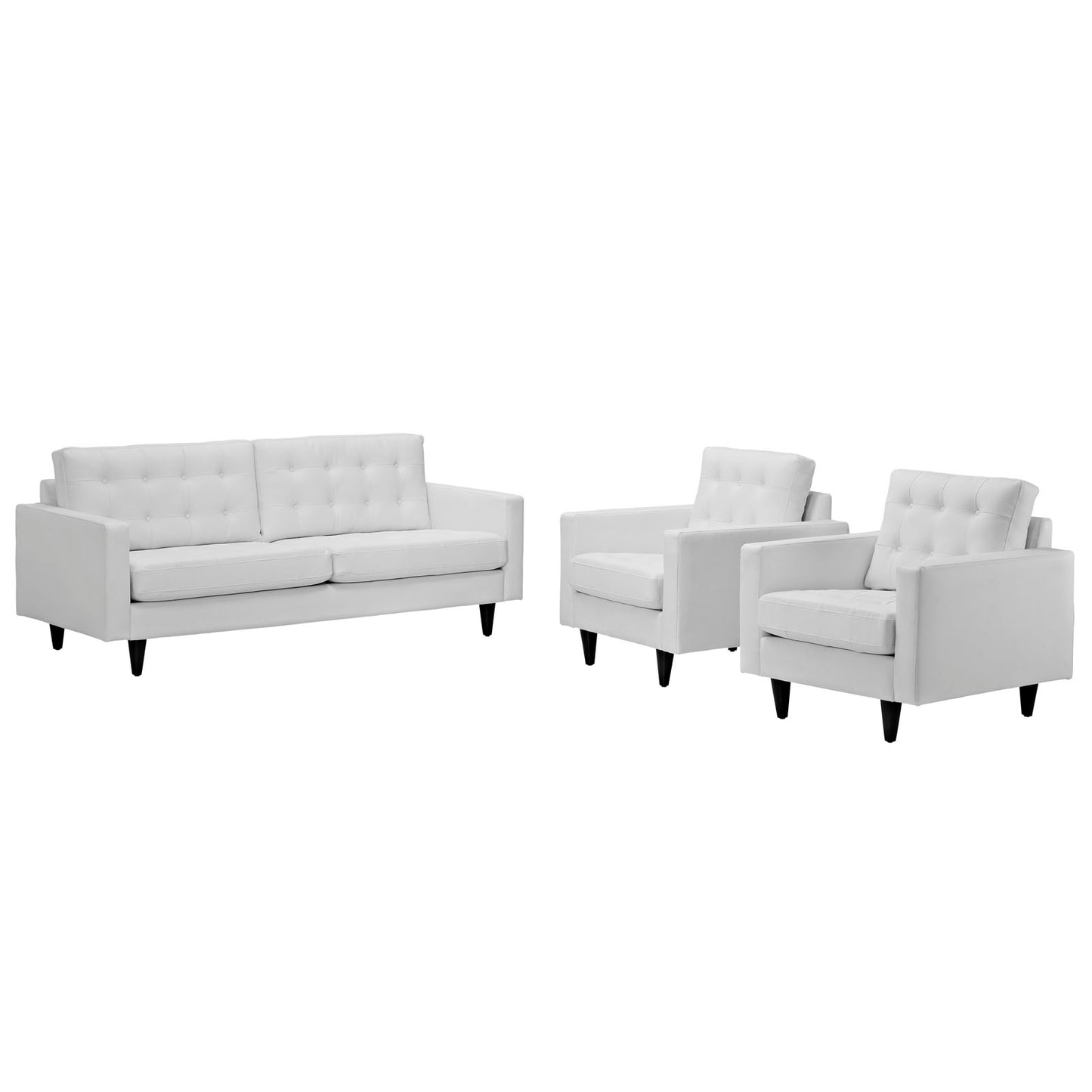 Empress Sofa and Armchairs Set of 3 by Modway in White