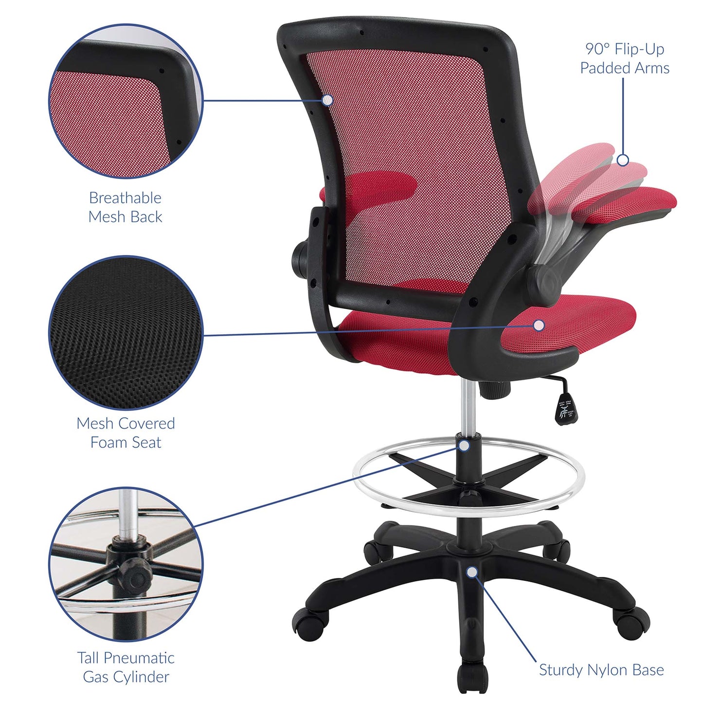 Veer Drafting Chair by Modway in Red
