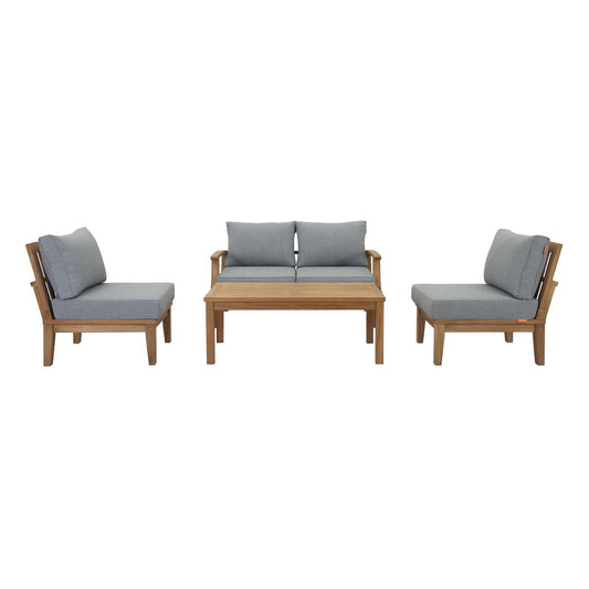Marina 5 Piece Outdoor Patio Teak Set by Modway in Natural Gray