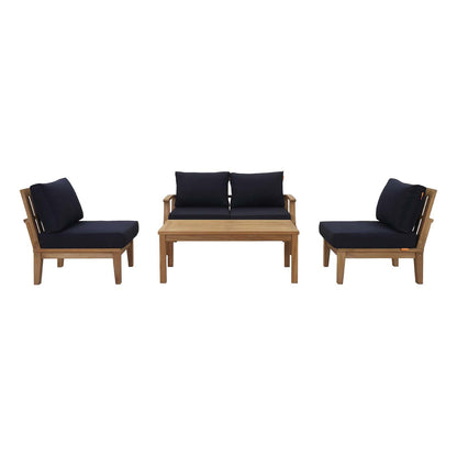 Marina 5 Piece Outdoor Patio Teak Set by Modway in Natural Navy