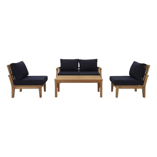 Marina 5 Piece Outdoor Patio Teak Set by Modway in Natural Navy