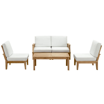 Marina 5 Piece Outdoor Patio Teak Set by Modway in Natural White