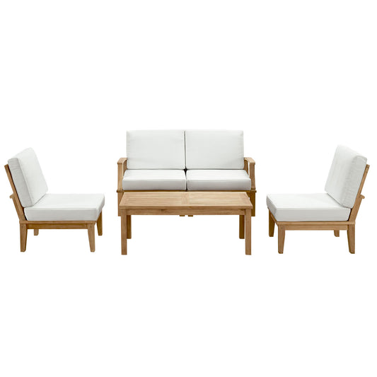 Marina 5 Piece Outdoor Patio Teak Set by Modway in Natural White